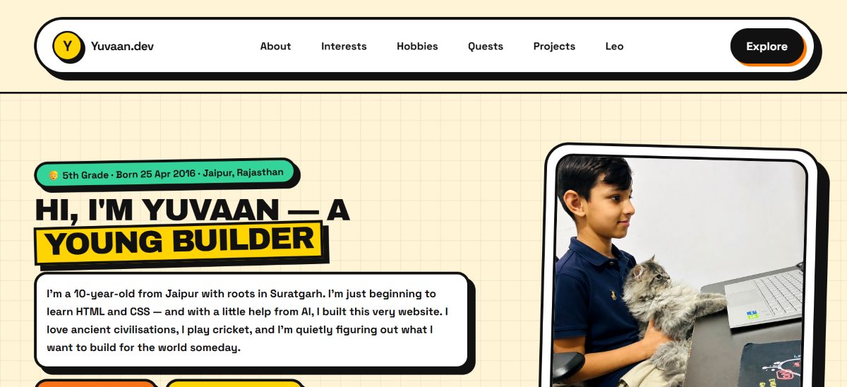 Yuvaan building his website